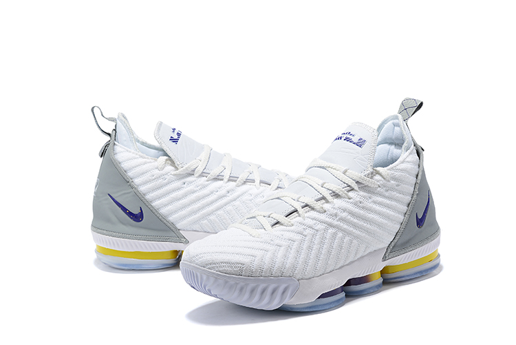 2019 Men Nike Lebron James 16 White Grey Blue Yellow Shoes - Click Image to Close